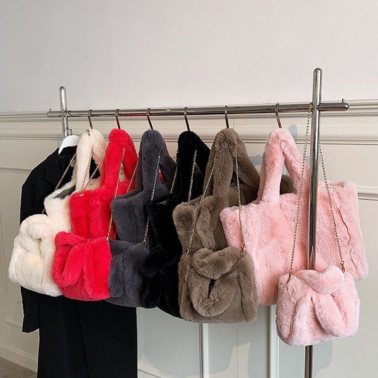 Winter Bags Chain Plush Handbag Totes Women Shoulder Bag - Image 9