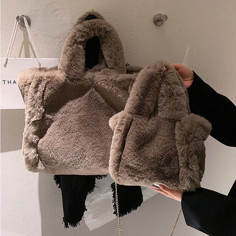 Winter Bags Chain Plush Handbag Totes Women Shoulder Bag - Image 4